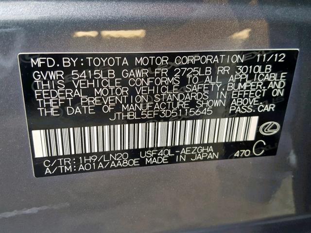 JTHBL5EF3D5115645 - 2013 LEXUS LS 460 GRAY photo 10