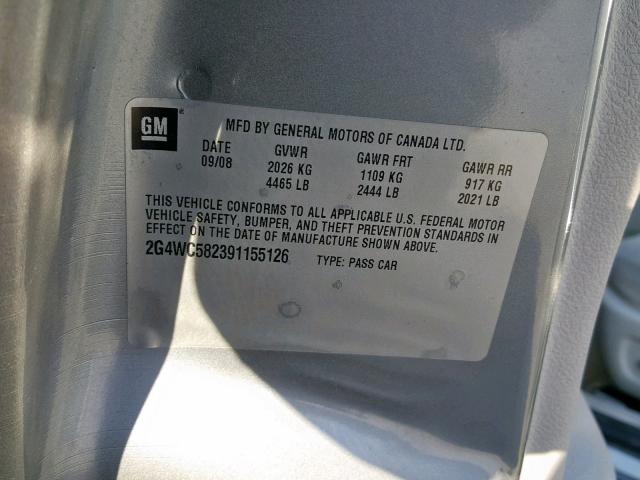 2G4WC582391155126 - 2009 BUICK LACROSSE C SILVER photo 10