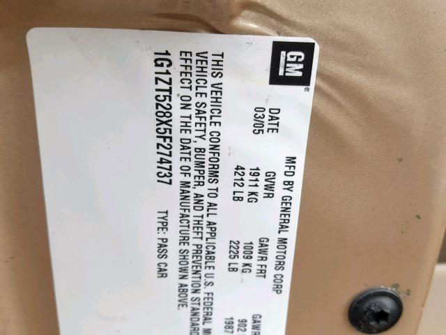 1G1ZT528X5F274737 - 2005 CHEVROLET MALIBU LS 米色 照片 10