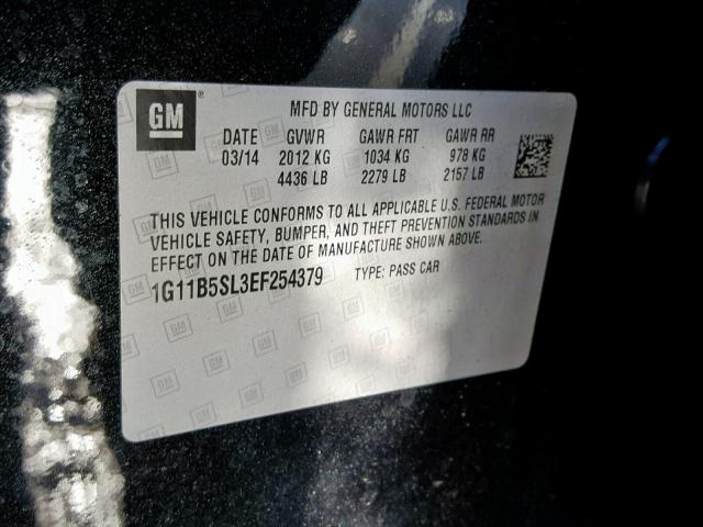 1G11B5SL3EF254379 - 2014 CHEVROLET MALIBU LS 黑色 照片 10