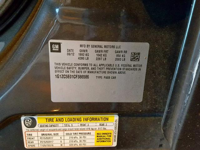 1G1ZC5E01CF386586 - 2012 CHEVROLET MALIBU 1LT CHARCOAL photo 10