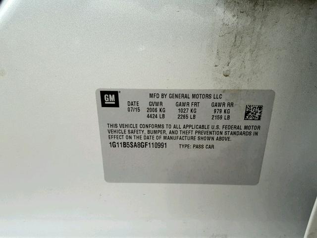 1G11B5SA8GF110991 - 2016 CHEVROLET MALIBU LIM 银色 照片 10