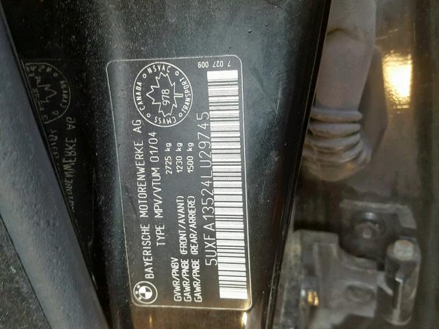 5UXFA13524LU29745 - 2004 BMW X5 3.0I BLACK photo 10