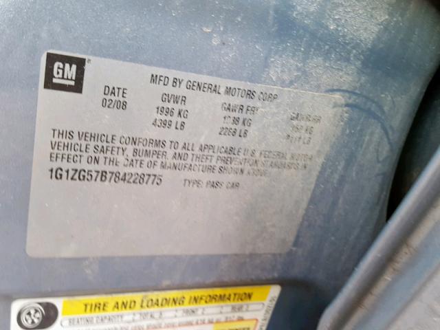 1G1ZG57B784228775 - 2008 CHEVROLET MALIBU LS 银色 照片 10