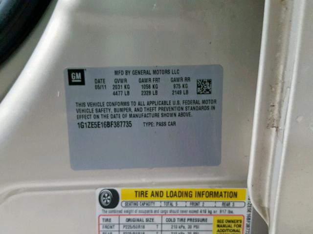 1G1ZE5E16BF387735 - 2011 CHEVROLET MALIBU LTZ თაფლისფერი ფოტო 10