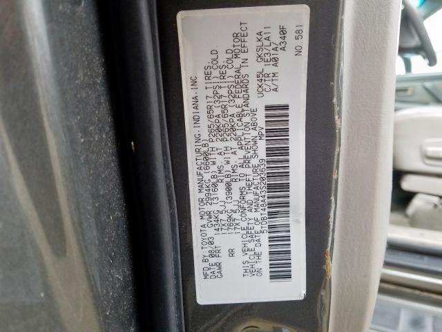 5TDBT48A43S203639 - 2003 TOYOTA SEQUOIA LI GRAY photo 10