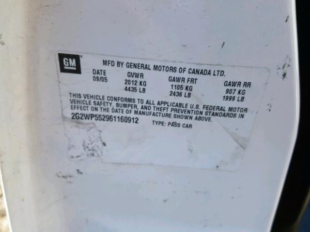 2G2WP552961160912 - 2006 PONTIAC GRAND PRIX WHITE photo 10