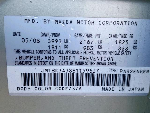 JM1BK343881159637 - 2008 MAZDA 3 HATCHBAC GRAY photo 10