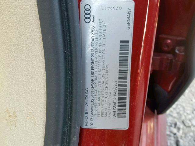 WAUG8AFC2HN096269 - 2017 AUDI A6 PREMIUM RED photo 10