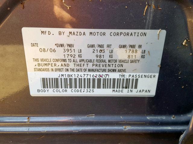 JM1BK124771628201 - 2007 MAZDA 3 S BLUE photo 10