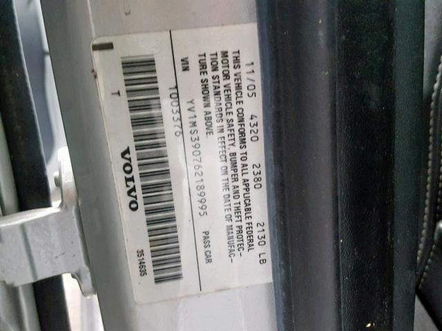 YV1MS390762189995 - 2006 VOLVO S40 2.4I SILVER photo 10