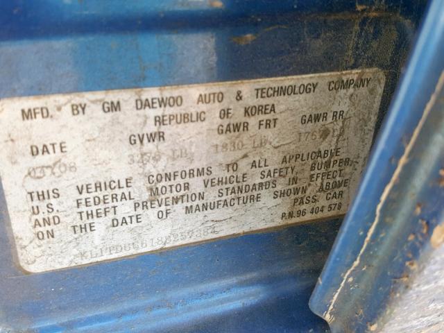 KL1TD66618B257384 - 2008 CHEVROLET AVEO BASE Mavi foto 10