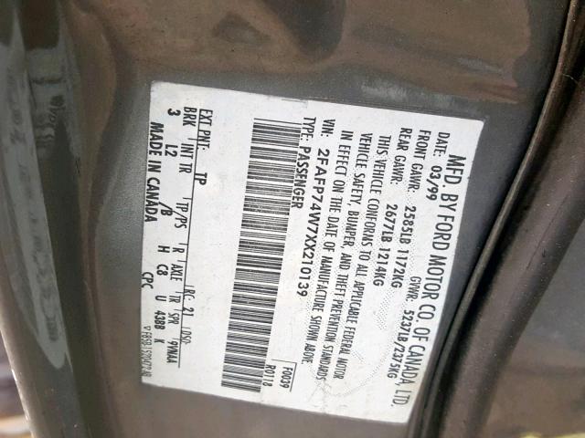 2FAFP74W7XX210139 - 1999 FORD CROWN VICT GRAY photo 10