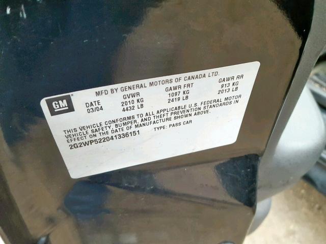 2G2WP522041336151 - 2004 PONTIAC GRAND PRIX შავი ფოტო 10