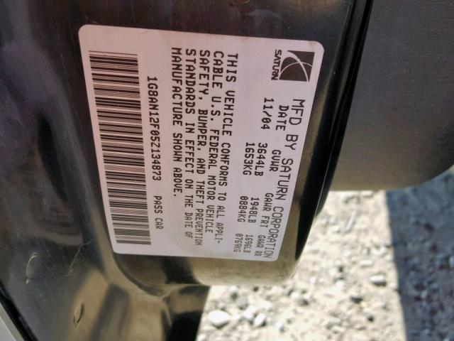 1G8AN12F05Z134873 - 2005 SATURN ION LEVEL SILVER photo 10