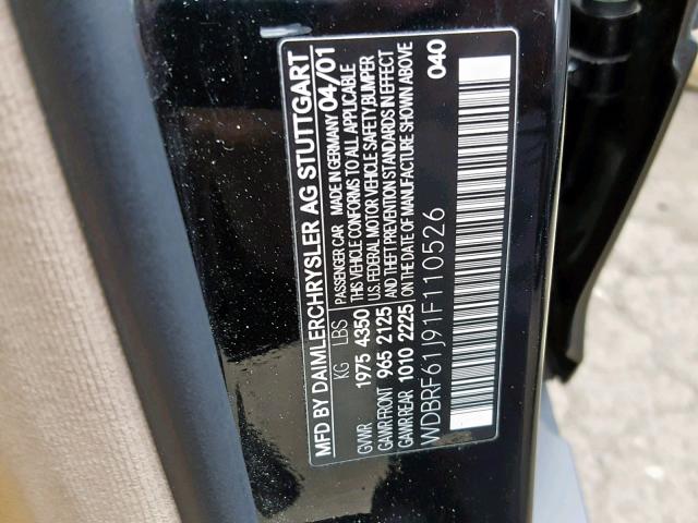 WDBRF61J91F110526 - 2001 MERCEDES-BENZ C 240 BLACK photo 10