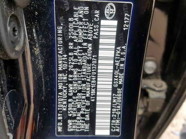 4T1BK1EB4FU137071 - 2015 TOYOTA AVALON XLE BLACK photo 10