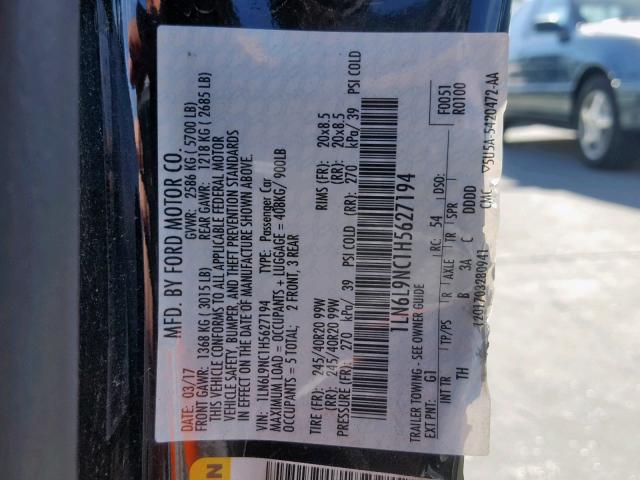 1LN6L9NC1H5627194 - 2017 LINCOLN CONTINENTA Czarny zdjęcie 10