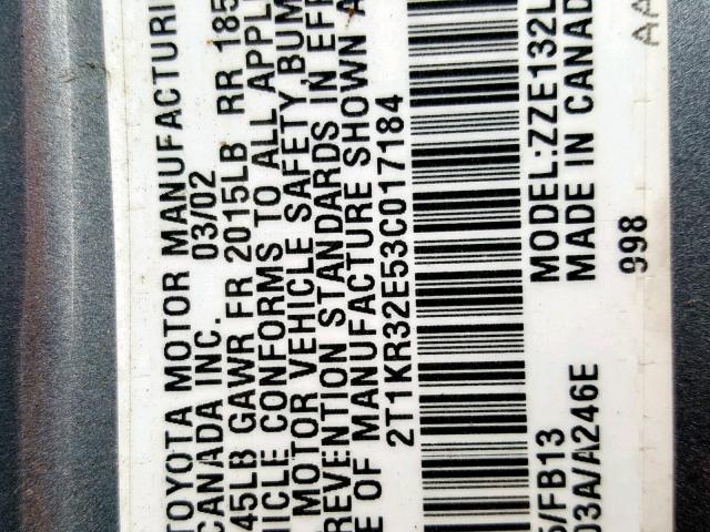 2T1KR32E53C017184 - 2003 TOYOTA MATRIX 蓝色 照片 10