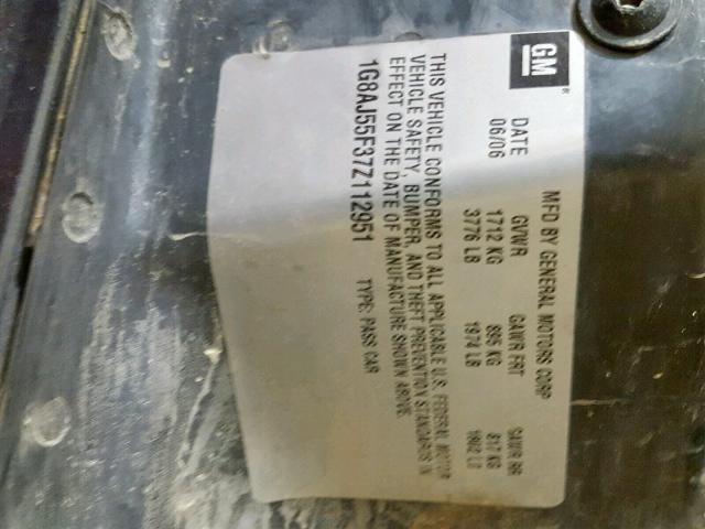 1G8AJ55F37Z112951 - 2007 SATURN ION LEVEL BLACK photo 10