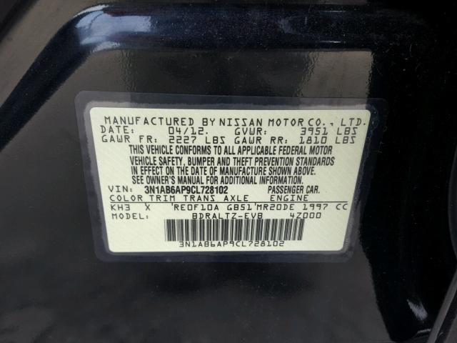 3N1AB6AP9CL728102 - 2012 NISSAN SENTRA 2.0 BLACK photo 10