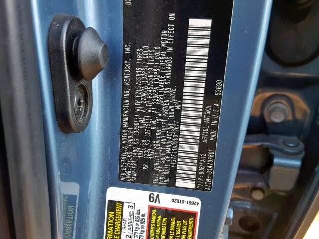 4T3ZE11A99U012677 - 2009 TOYOTA VENZA BASE BLUE photo 10