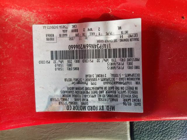 1FAFP34N66W206660 - 2006 FORD FOCUS ZX4 RED photo 10