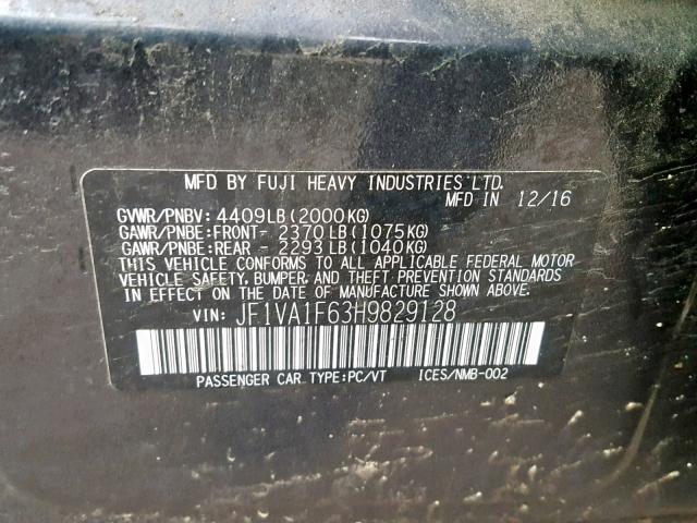 JF1VA1F63H9829128 - 2017 SUBARU WRX PREMIU GRAY photo 10