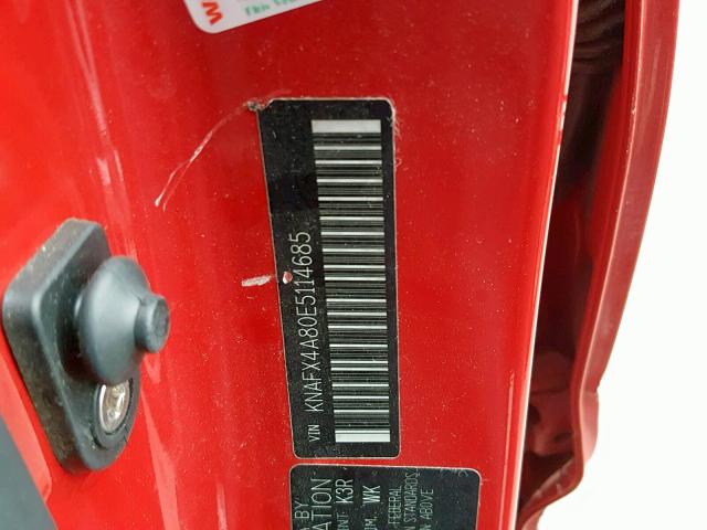 KNAFX4A80E5114685 - 2014 KIA FORTE EX RED photo 10