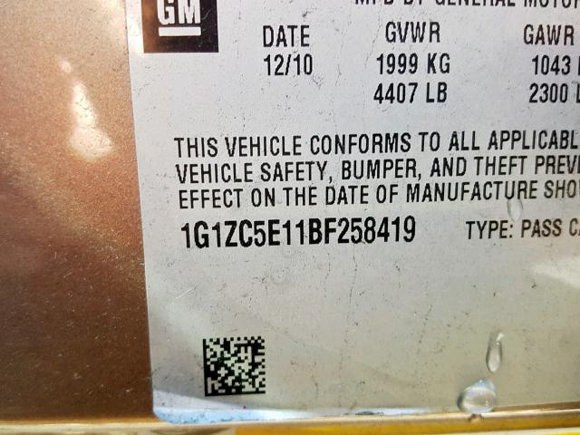 1G1ZC5E11BF258419 - 2011 CHEVROLET MALIBU 1LT BROWN photo 10