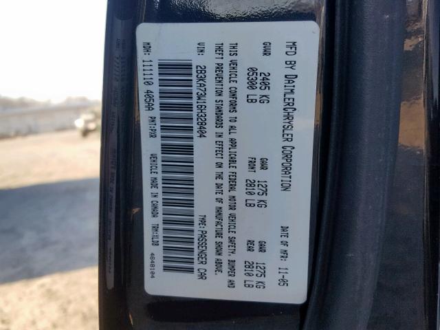 2B3KA73W16H328404 - 2006 DODGE CHARGER SR BLACK photo 10