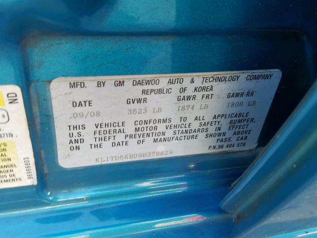 KL1TD56E09B378829 - 2009 CHEVROLET AVEO LS BLUE photo 10