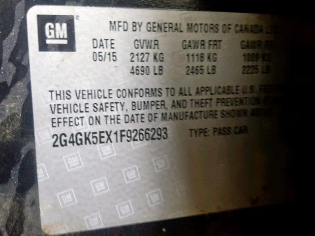 2G4GK5EX1F9266293 - 2015 BUICK REGAL BLACK photo 10