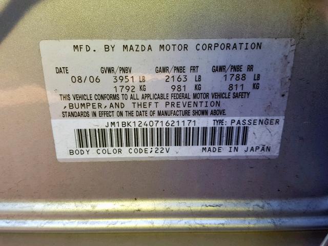 JM1BK124071621171 - 2007 MAZDA 3 S SILVER photo 10