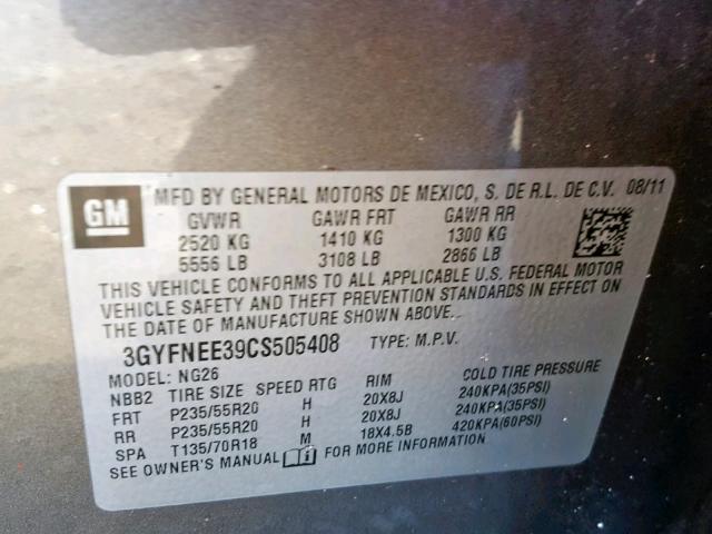 3GYFNEE39CS505408 - 2012 CADILLAC SRX PERFOR Qəhvəyi foto 10