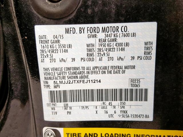 5LMJJ2JTXFEJ11214 - 2015 LINCOLN NAVIGATOR 黑色 照片 10