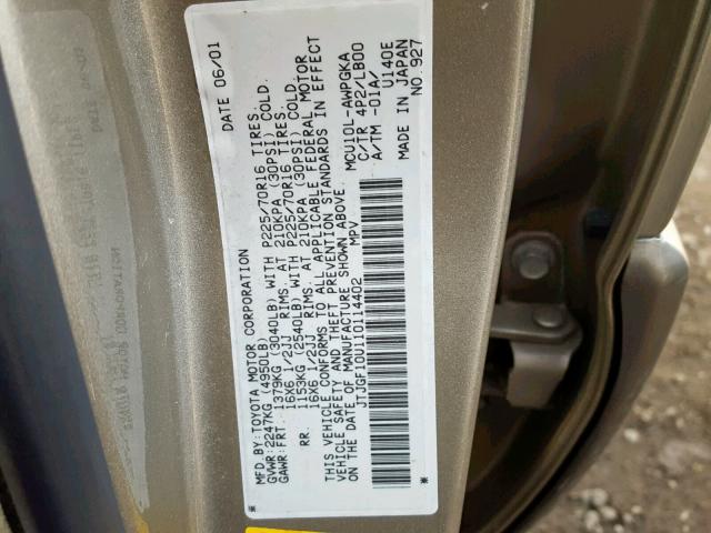 JTJGF10U110114402 - 2001 LEXUS RX 300 GOLD photo 10