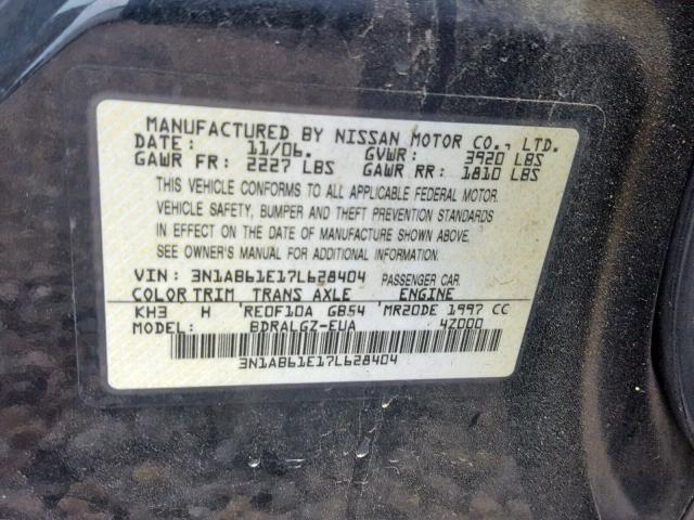 3N1AB61E17L628404 - 2007 NISSAN SENTRA 2.0 BLACK photo 10