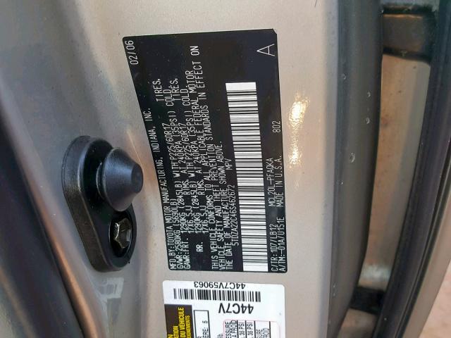 5TDZA22C46S462672 - 2006 TOYOTA SIENNA XLE GRAY photo 10