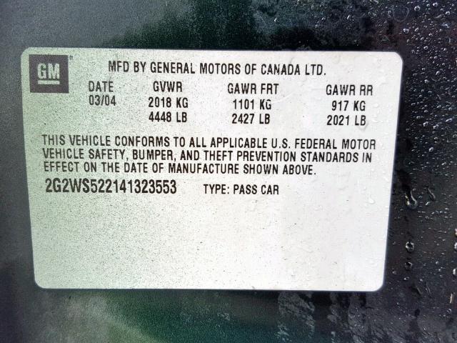 2G2WS522141323553 - 2004 PONTIAC GRAND PRIX BLACK photo 10