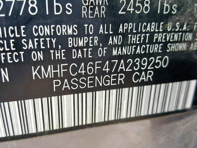 KMHFC46F47A239250 - 2007 HYUNDAI AZERA SE SILVER photo 10