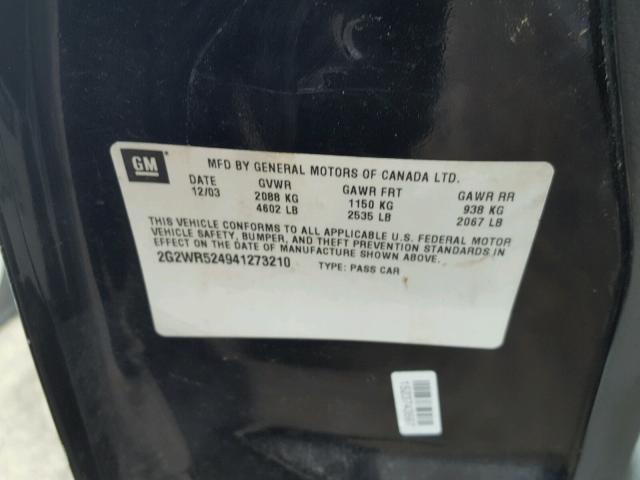 2G2WR524941273210 - 2004 PONTIAC GRAND PRIX BLACK photo 10
