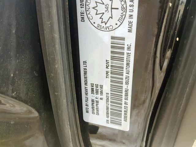 4S3BH686127634215 - 2002 SUBARU LEGACY OUT BLACK photo 10