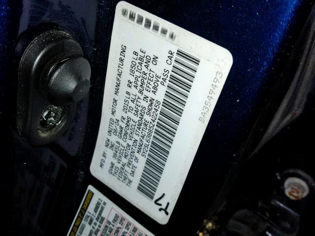 5Y2SL63885Z422458 - 2005 PONTIAC VIBE BLUE photo 10