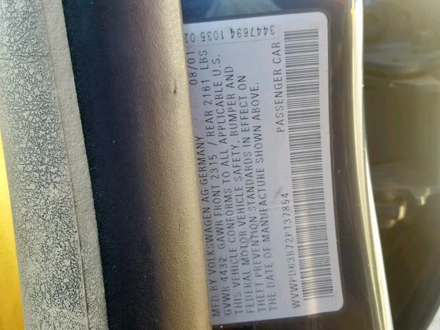 WVWPD63B72P137854 - 2002 VOLKSWAGEN PASSAT GLS GRAY photo 10