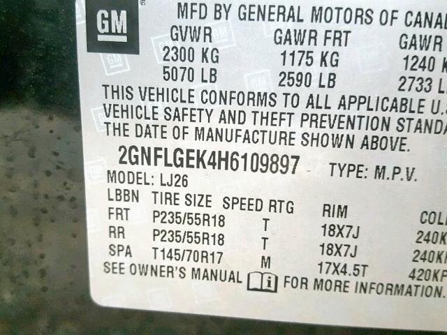 2GNFLGEK4H6109897 - 2017 CHEVROLET EQUINOX PR BLACK photo 10