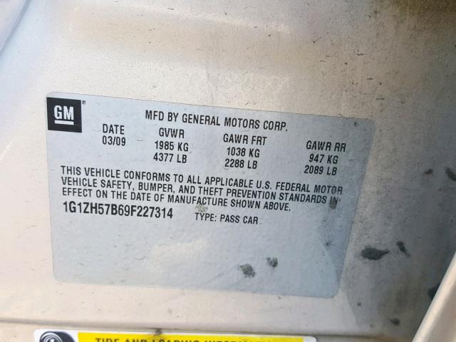 1G1ZH57B69F227314 - 2009 CHEVROLET MALIBU 1LT BEIGE photo 10