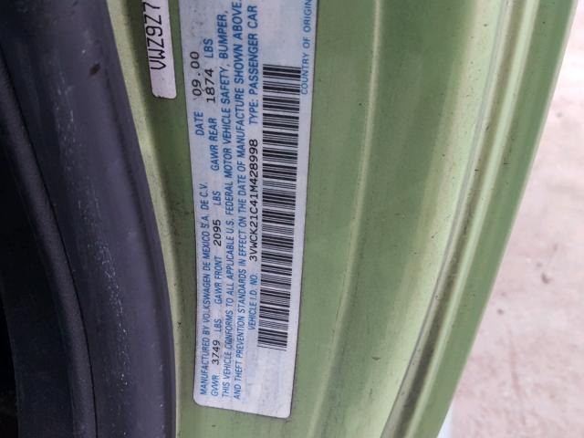 3VWCK21C41M428998 - 2001 VOLKSWAGEN NEW BEETLE Yaşıl foto 10