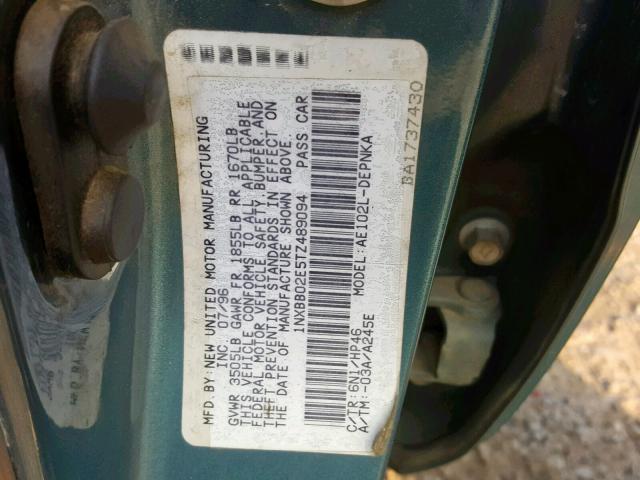 1NXBB02E5TZ489094 - 1996 TOYOTA COROLLA DX GREEN photo 10