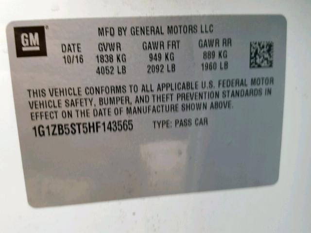 1G1ZB5ST5HF143565 - 2017 CHEVROLET MALIBU LS Ақ фото 10